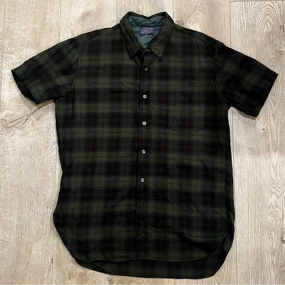 Vintage 1950’s Pendleton 100% Wool Plaid Short Sleeve Button Up Shirt MEDIUM